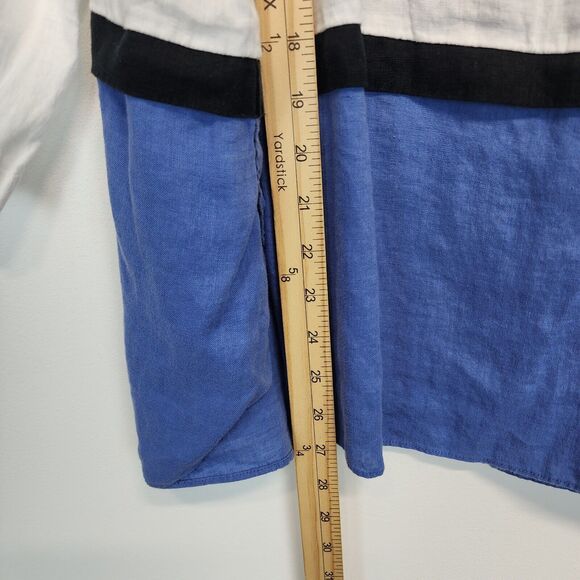 J.Jill Linen Colorblock Tunic Size XL Blue White 3/4 Sleeve Round Neck Coastal - Picture 10 of 16